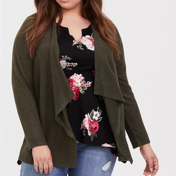 torrid Sweaters - NWOT Olive Drape Front Cardigan
